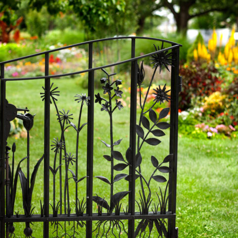 The Minns Garden gate in summer.