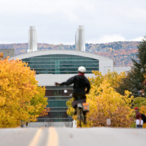 Duffield Hall with fall foliage.