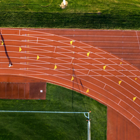 Aerial view of track practice.