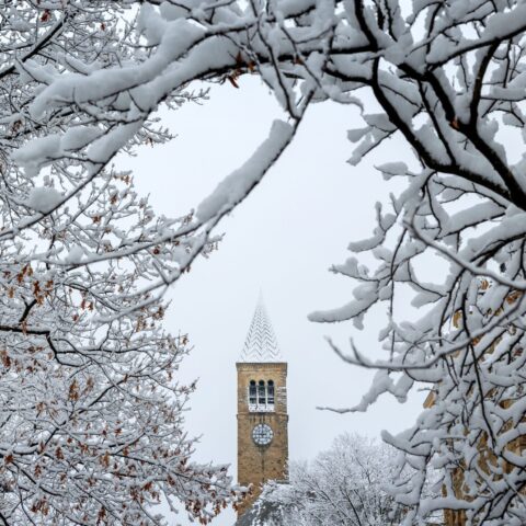 McGraw Tower in the snow