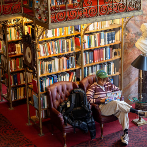 Students work in the AD White Library.