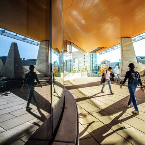 Computing and Information Science (CIS) students outside Gates Hall.