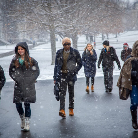 Winter Session (WINT) students outside in winter.